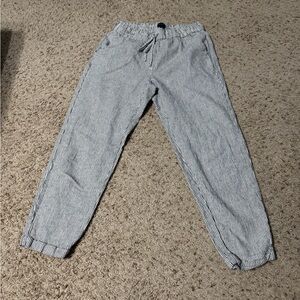 J Crew Cropped, Striped, Gray Linen Pants